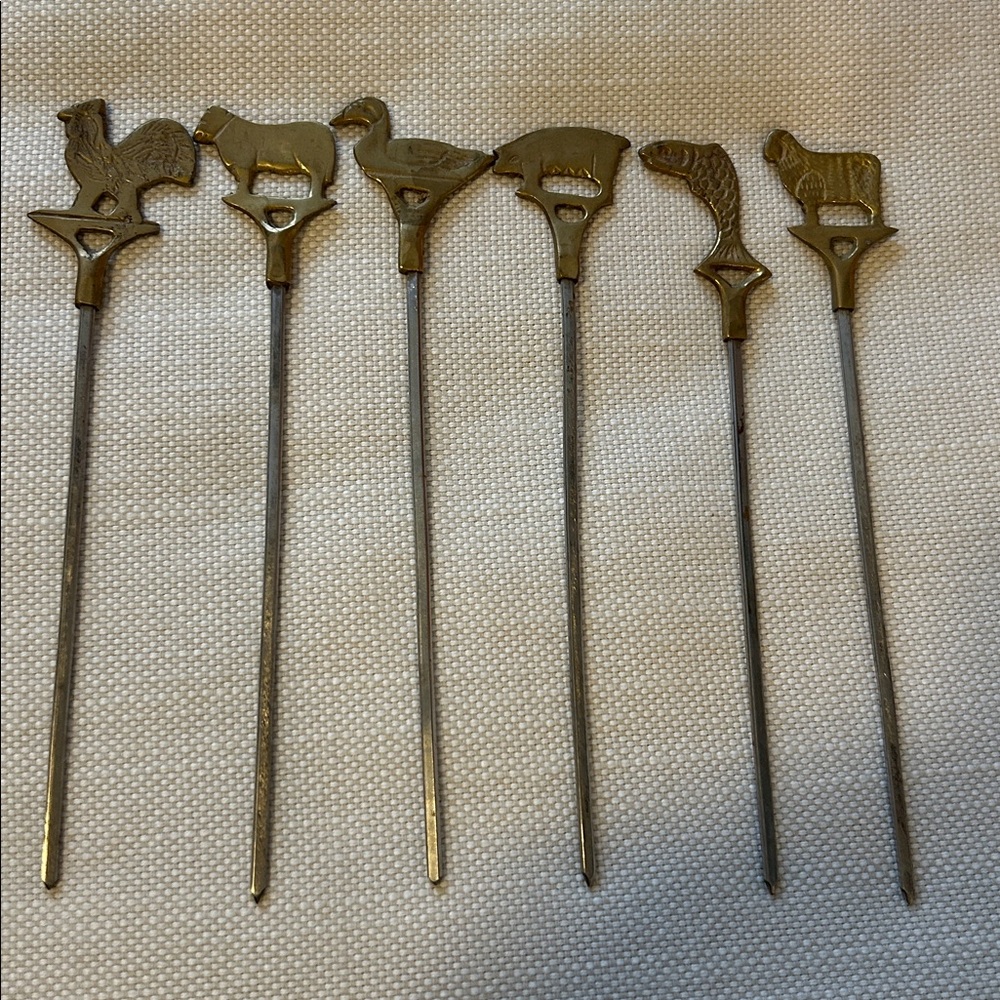 WILLIAMS SONOMA Vintage Brass Animal Skewers, Set 6